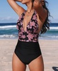 Women's Retro Boho Plunging Halterneck Tummy Control One-Piece