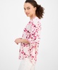 Petite Floral-Print V-Neck Roll-Tab Tunic