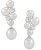 Freshwater Pearl (5-1/2-9-1/2mm) & Cubic Zirconia Cluster Drop Earrings in Sterling Silver