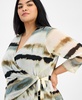 Plus Size 3/4-Sleeve Printed Mesh Top