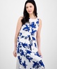 Women's Floral-Print Tie-Waist Sleeveless Dress