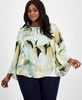 Plus Size Printed Keyhole Blouse