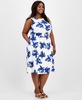 Plus Size Floral-Print Linen-Blend Fit & Flare Dress