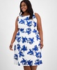 Plus Size Floral-Print Linen-Blend Fit & Flare Dress