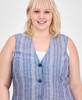 Trendy Plus Size Striped Three-Button Vest, Exclusively at Macy's