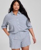 Trendy Plus Size Striped Button-Front Shirt & Striped Shorts, Exclusively at Macy's
