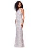 Petite High-Neck Sleeveless Lace Sheath Gown