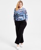 Trendy Plus Printed-Mesh Long-Sleeve Ruched Top, Exclusively at Macy's
