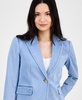 Women's Denim Notched Collar One-Button Blazer