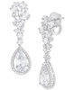 Cubic Zirconia Pear Halo Cluster Drop Earrings in Sterling Silver