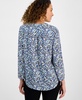 Petite Long-Sleeve V-Neck Pleat-Front Printed Tunic 