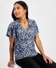 Petite Floral-Print Raglan-Sleeve Top