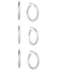 Set of Three Textured Hoop Earrings in 14k Tri-Gold Vermeil and Sterling Silver