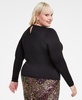 Trendy Plus Size Rhinestone-Trim Long-Sleeve Top, Exclusively at Macy's