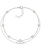 Imitation Pearl & Crystal Infinity Double Row Ankle Bracelet in Silver-Plate