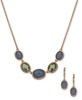 Gold-Tone Pavé & Oval Stone Statement Necklace & Drop Earrings Set 