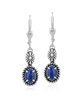Sterling Silver Lapis Gemstone Floral and Rope Design Dangle Earrings