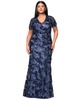 Plus Size Floral Sequin V-Neck Sheath Gown