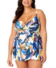 Plus Size Printed Surplice Swim Dress