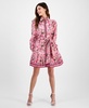 Women's Printed Long-Sleeve Belted Shirtdress