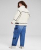 Trendy Plus Size Sherpa Fleece Jacket, Mock Neck Sweater & Bungee-Cuff Cargo Jeans, Created for Macy's