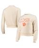 Women's Cream Distressed Clemson Tigers Eco-Teddy Baby Champ Tri-Blend Sweatshirt