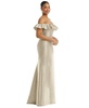 Women's Off-the-Shoulder Ruffle Neck Satin Trumpet Gown