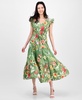 Women's Printed V-Neck Drawstring Maxi Dress