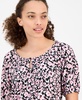 Petite Elbow-Sleeve Keyhole-Cutout Floral-Print Top