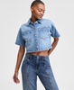 Women's Cropped Button-Front Denim Shirt