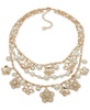 Gold-Tone Mixed Stone Flower Layered Statement Necklace, 16" + 3" extender