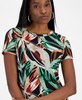 Women's Palm Print Short-Sleeve Mesh Top, Exclusively at Macy's 