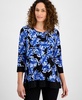 Petite 3/4-Sleeve Solid-Trim Printed Tunic 