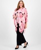 Plus Size Chiffon Kimono, Printed Boat-Neckline Blouse & Pull-On Mid-Rise Wide-Leg Pants