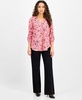 Petite Printed V-Neck Roll-Tab-Sleeve Top