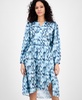 Women's Printed Blouson-Sleeve Midi Dress