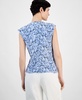 Women's Printed Cowl Neck Cap-Sleeve Top