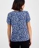 Petite Gathered-Tulip Short-Sleeve Printed Top