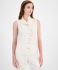 Women's Ruffle-Front Sleeveless Button-Front Top