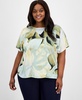 Plus Size Printed Bateau-Neck Short-Sleeve Blouse