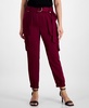 Women's Petite High-Rise Belted Satin Cargo Pants, Created for Macy's 