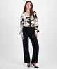 Women's Floral-Print V-Neck Cuffed Blouse & Sailor-Pocket Mid-Rise Wide-Leg Pants