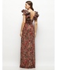 Women's Dramatic Ruffle Edge Strap Fall Foral Pleated Metallic Maxi Dress