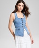 Women's Petite Square-Neck Denim Vest, Exclusively at Macy's