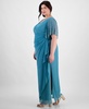 Plus Size Embellished-Sleeve Draped Chiffon Gown