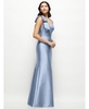 Women's Deep V-back Satin Trumpet Dress with Cascading Bow at One Shoulder