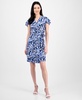 Women's Faux-Wrap Flutter-Sleeve Floral-Print Dress