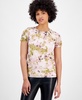 Women's Floral Mesh Crewneck Short-Sleeve Top, Exclusively at Macy's