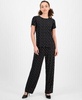 Petite Dot-Print Tulip-Sleeve Top & Wide-Leg Pants