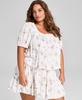Plus Size Floral-Print Lace-Trim Blouse